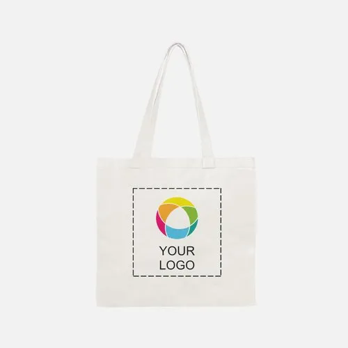 Share your brand on the go with a versatile custom tote bag. VistaPrint exclusive product 100% cotton canvas Open main compartment with easy access Double carry handles 13.4" height & width, 2.4" depth (exterior front to back of the bag) Print your design on both sides of the bag Care Instructions: To keep your printed design looking bold, washing is not recommended. The classic cotton tote bag is a go-to favorite for event giveaways and promotional packs. Easy to design and lightweight, these personalized tote bags won’t weigh you down when traveling for a trade show, conference or industry event. So, next time you need a big-batch giveaway, provide something people will regularly use that creates a positive image of your business. To make this classic tote bag your own, upload your logo to preview how it looks in our interactive design studio. From there, it’s easy to add additional text and edit the color and style. And if you need any help or a second opinion along the way, our design experts are on hand to support you.